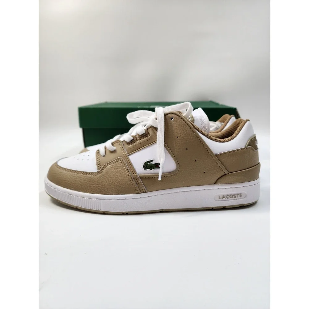Lacoste Court Cage 224 1 Mens White Tan Leather Sneakers 748SMA0016BW8 Size 12